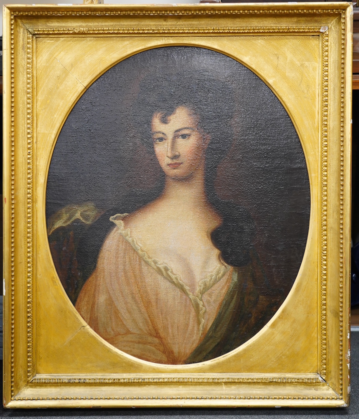 18th century English School, oil on canvas, Portrait of a lady, 75 x 60cm, gilt framed